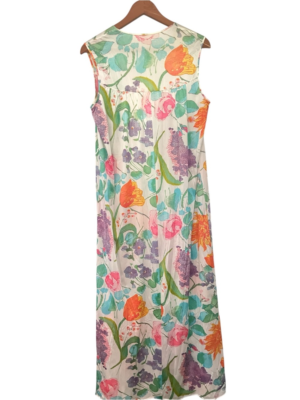 Vintage Floral Maxi Nightgown  Sleeveless Cottagecore Garden Print Lounge Dress - Picture 9 of 14